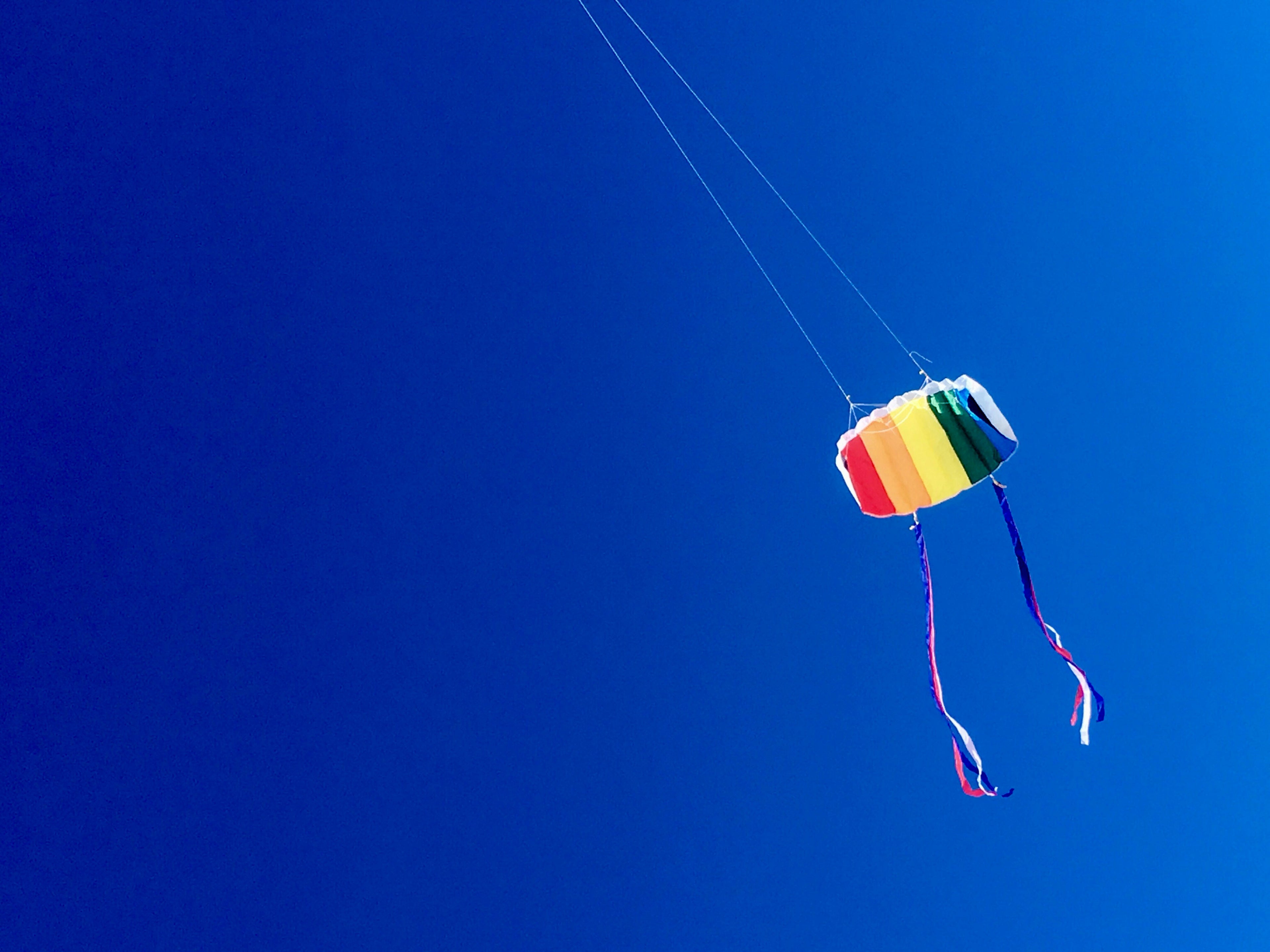 En drage i regnbue flyver yndefuldt over jorden