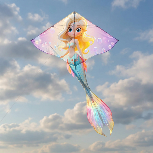 Wikz Havfrue Prinsesse Drage i pastelfarver med lange haler, vist mod himlen