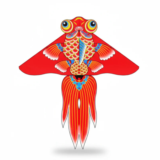 Wikz Hualing Guldfisk drage i rød med lange haler, vist på hvid baggrund