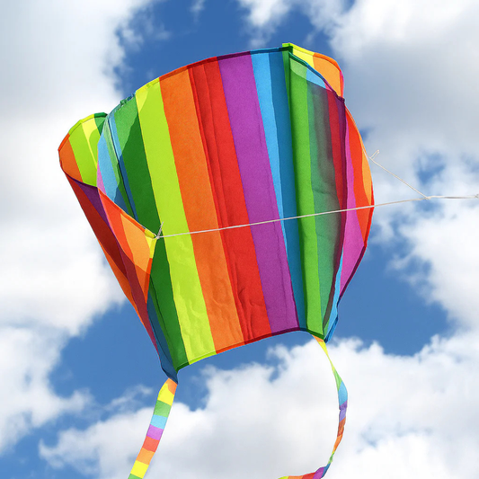 Wikz Spectrum Parafoil drage i regnbuefarver, vist på blå baggrund