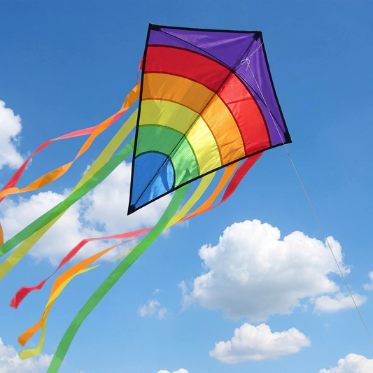 Wikz Ventus regnbue drage V2 i flerfarvet design, vist mod himlen